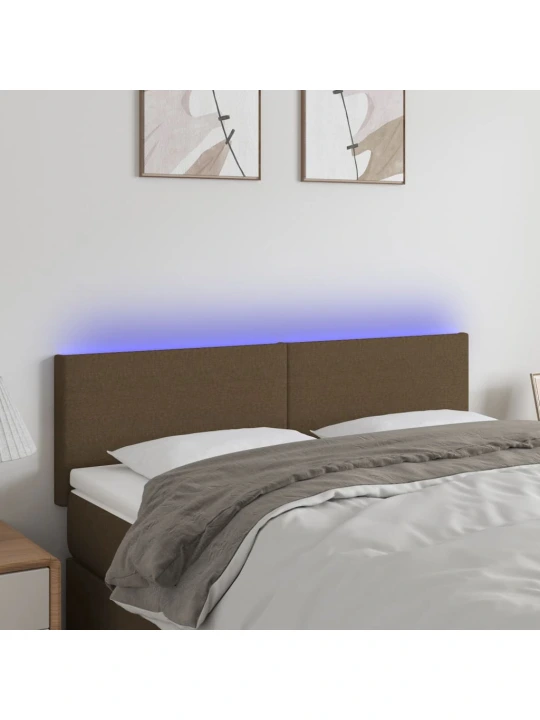 Čelo postele s LED tmavě hnědé 144x5x78/88 cm textil