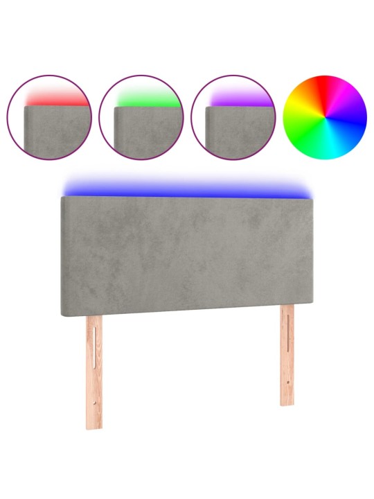 Čelo postele s LED světle šedé 90x5x78/88 cm samet