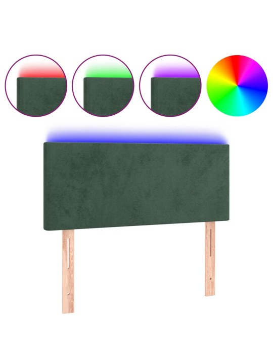 Čelo postele s LED tmavě zelené 90x5x78/88 cm samet