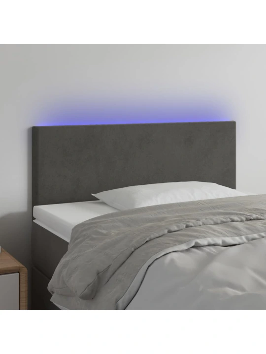 Čelo postele s LED tmavě šedé 100x5x78/88 cm samet