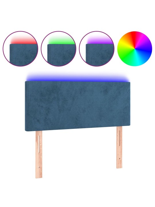 Čelo postele s LED tmavě modré 100x5x78/88 cm samet