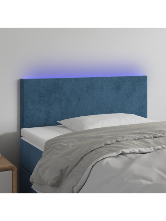 Čelo postele s LED tmavě modré 100x5x78/88 cm samet