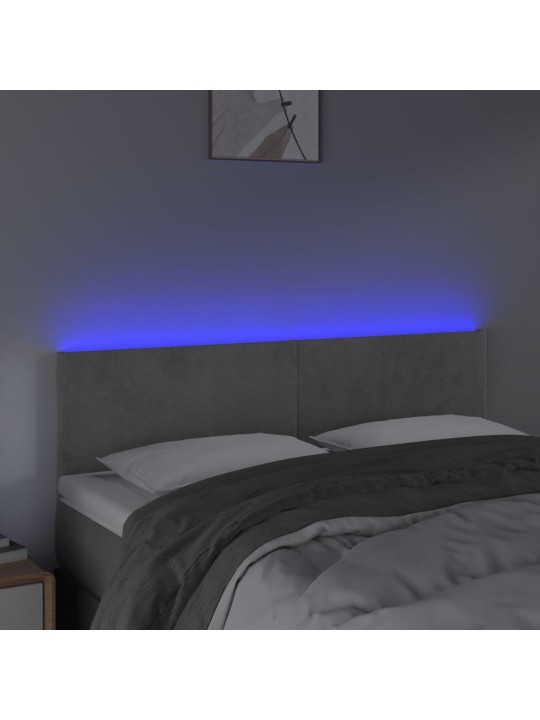 Čelo postele s LED světle šedé 144 x 5 x 78/88 cm samet