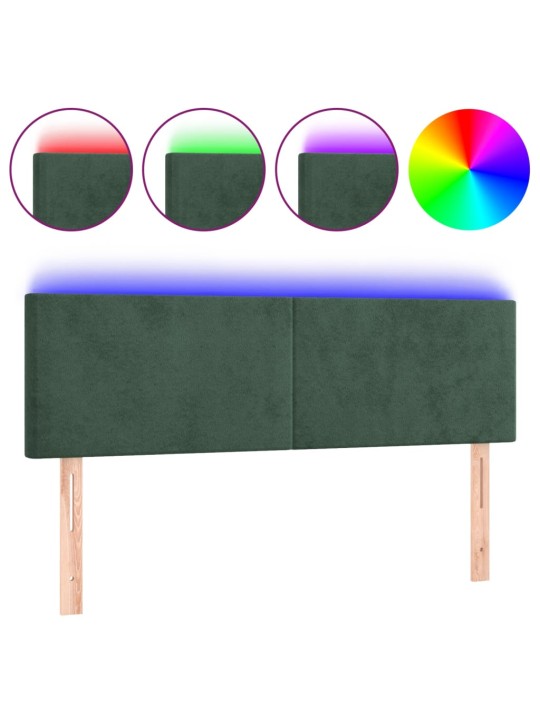 Čelo postele s led tmavě zelené 144x5x78/88 cm samet