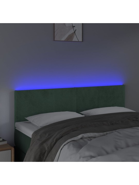 Čelo postele s led tmavě zelené 144x5x78/88 cm samet