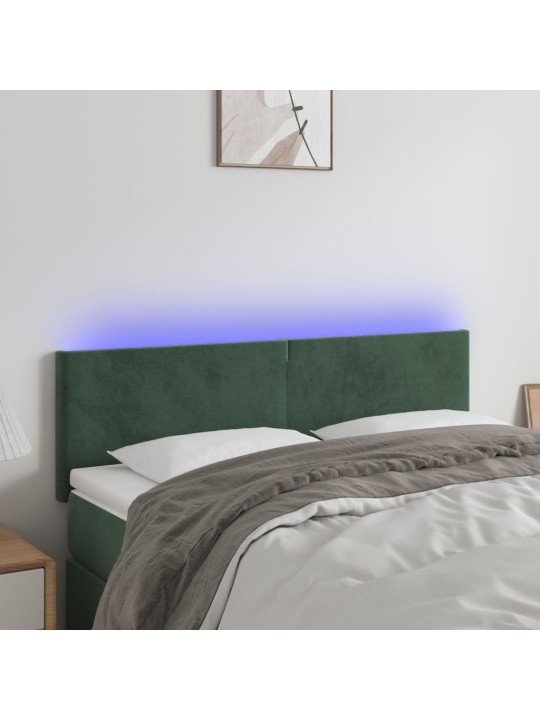 Čelo postele s led tmavě zelené 144x5x78/88 cm samet