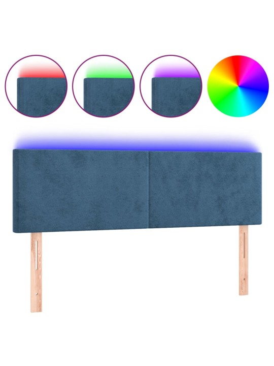 Čelo postele s LED tmavě modré 144x5x78/88 cm samet