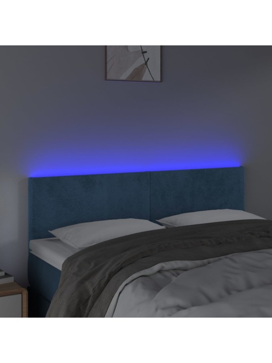 Čelo postele s LED tmavě modré 144x5x78/88 cm samet