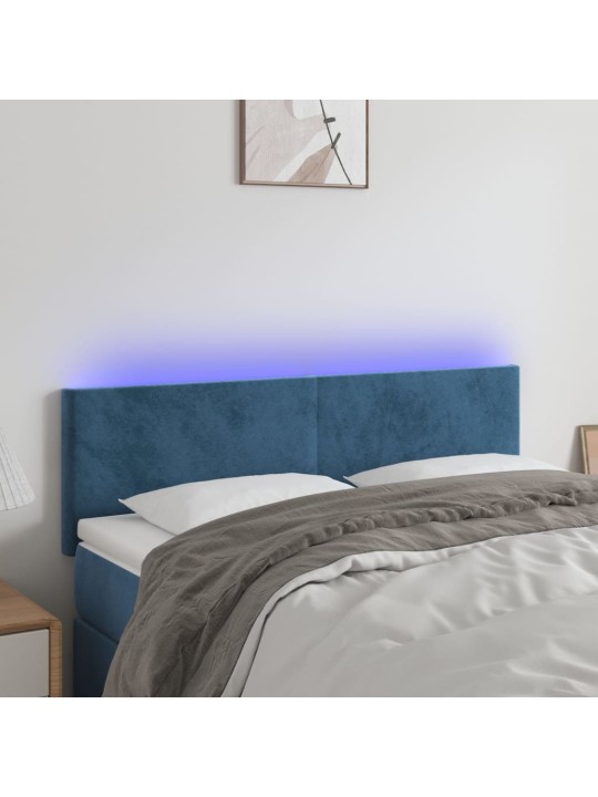 Čelo postele s LED tmavě modré 144x5x78/88 cm samet