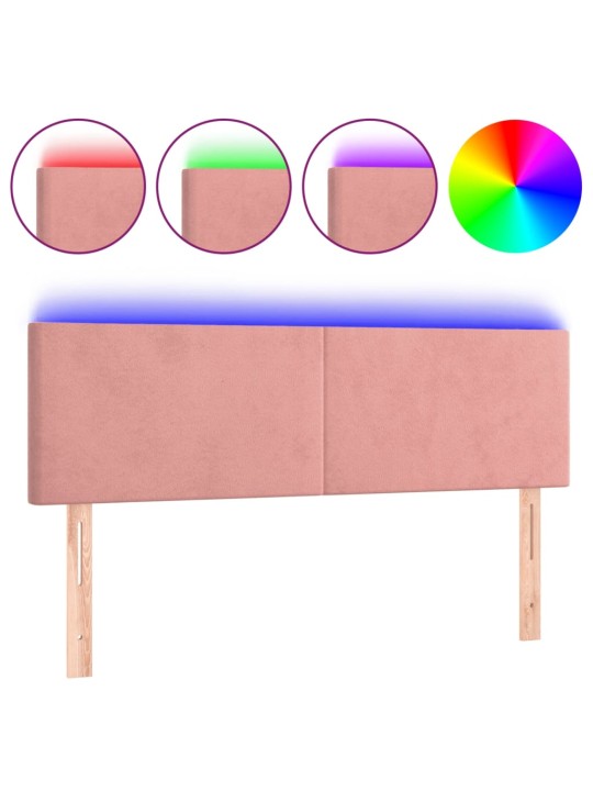 Čelo postele s led růžové 144x5x78/88 cm samet
