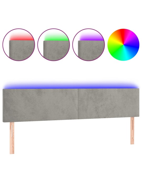 Čelo postele s LED světle šedé 160x5x78/88 cm samet