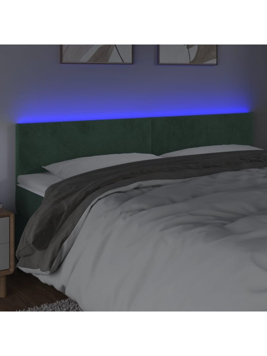 Čelo postele s led tmavě zelené 160x5x78/88 cm samet