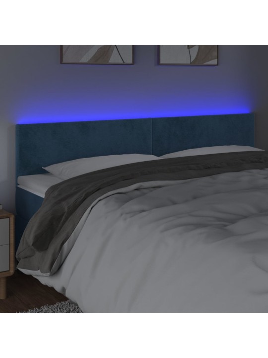 Čelo postele s LED tmavě modré 160x5x78/88 cm samet