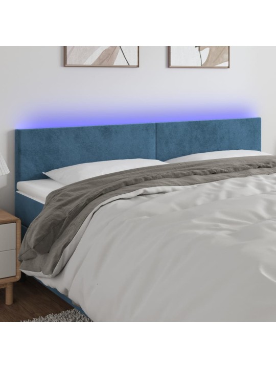 Čelo postele s LED tmavě modré 160x5x78/88 cm samet