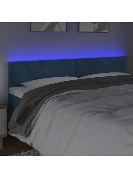 Čelo postele s LED tmavě modré 180x5x78/88 cm samet
