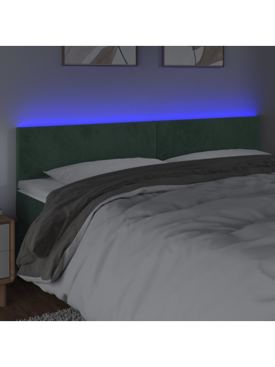 Čelo postele s led tmavě zelené 200x5x78/88 cm samet