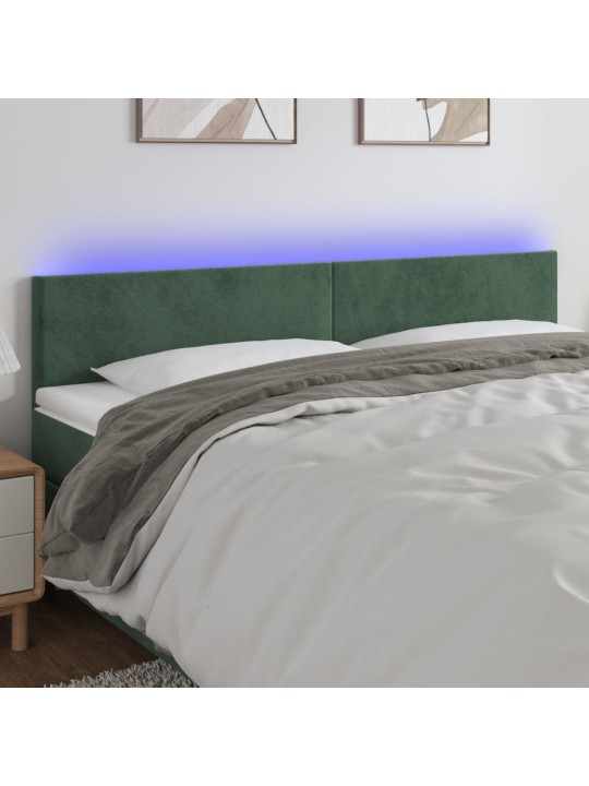 Čelo postele s led tmavě zelené 200x5x78/88 cm samet