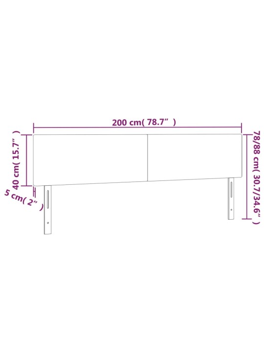 Čelo postele s LED bílé 200x5x78/88 cm umělá kůže