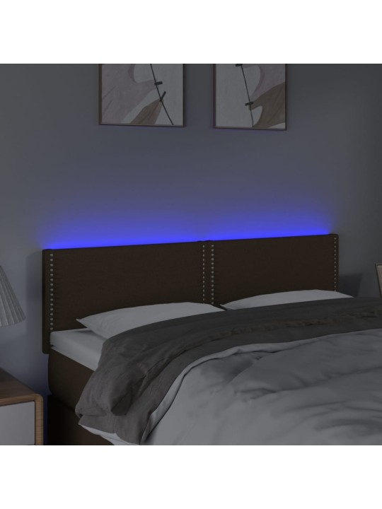 Čelo postele s LED tmavě hnědé 144x5x78/88 cm textil