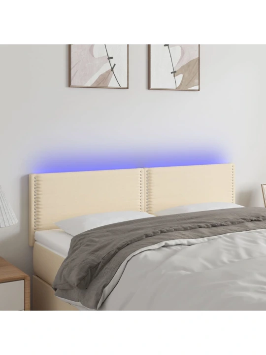 Čelo postele s LED krémové 144x5x78/88 cm textil
