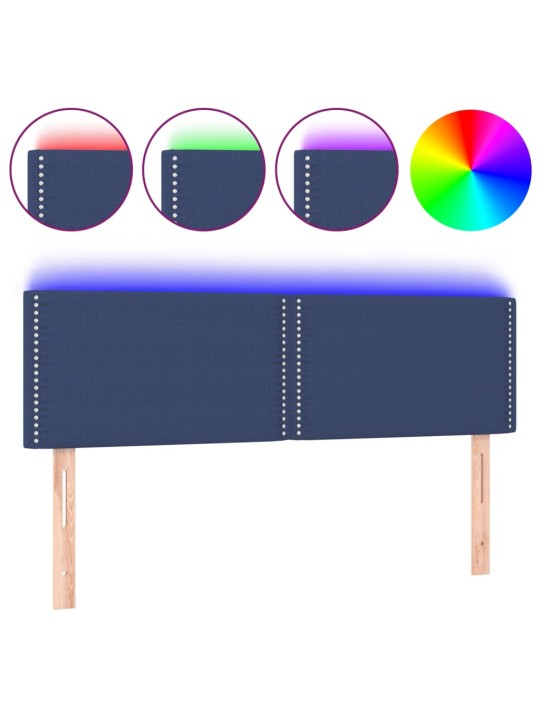 Čelo postele s LED modré 144x5x78/88 cm textil