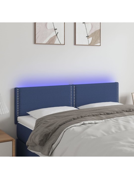 Čelo postele s LED modré 144x5x78/88 cm textil