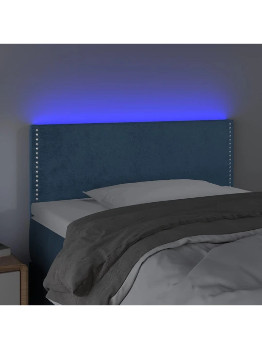 Čelo postele s LED tmavě modré 100x5x78/88 cm samet