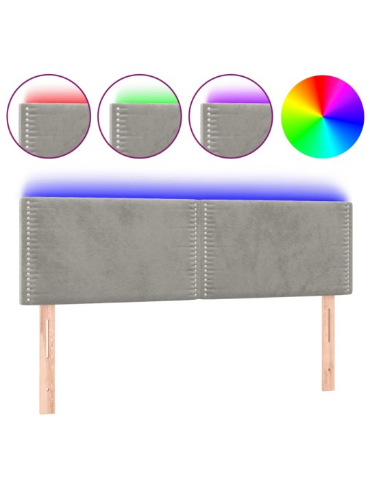 Čelo postele s LED světle šedé 144 x 5 x 78/88 cm samet