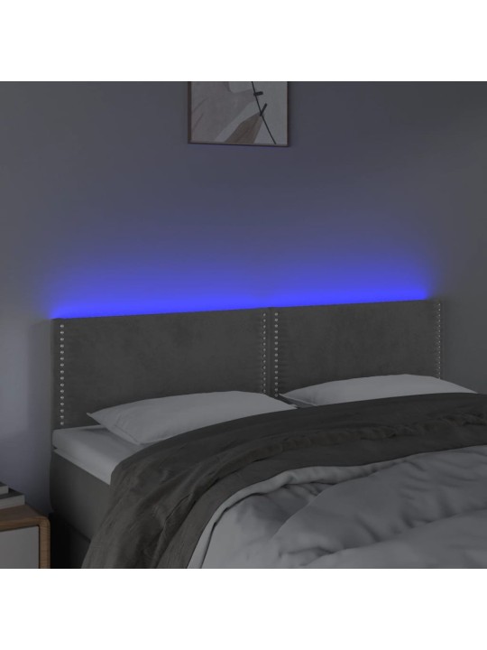 Čelo postele s LED světle šedé 144 x 5 x 78/88 cm samet