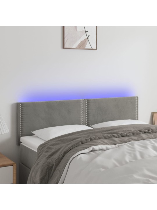 Čelo postele s LED světle šedé 144 x 5 x 78/88 cm samet