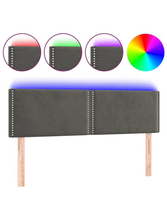 Čelo postele s LED tmavě šedé 144x5x78/88 cm samet