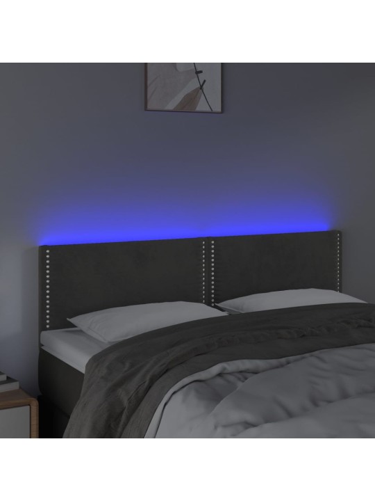 Čelo postele s LED tmavě šedé 144x5x78/88 cm samet