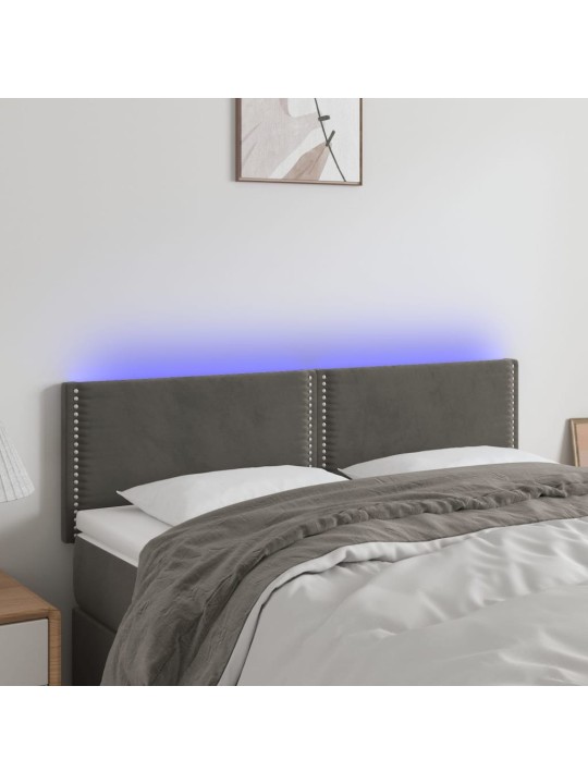 Čelo postele s LED tmavě šedé 144x5x78/88 cm samet