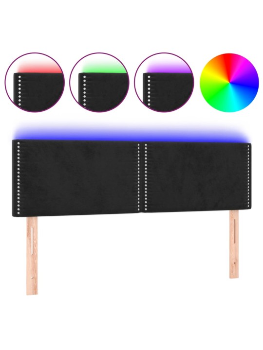 Čelo postele s LED černé 144x5x78/88 cm samet