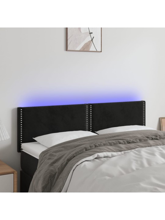 Čelo postele s LED černé 144x5x78/88 cm samet