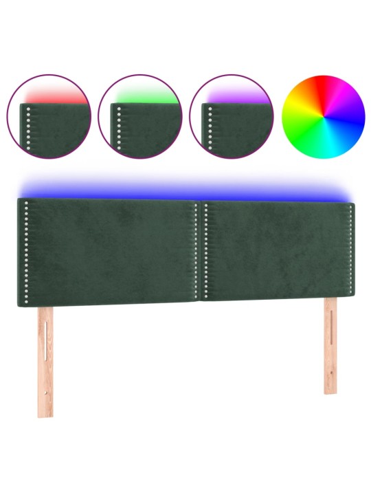 Čelo postele s LED tmavě zelené 144x5x78/88 cm samet