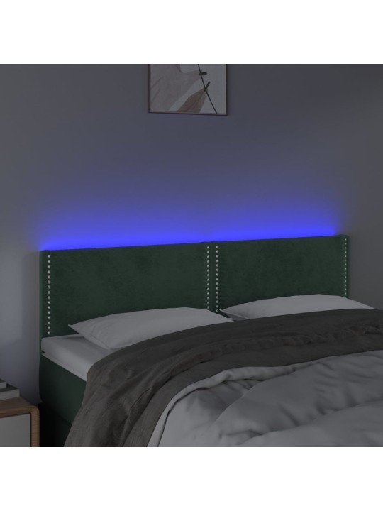 Čelo postele s LED tmavě zelené 144x5x78/88 cm samet