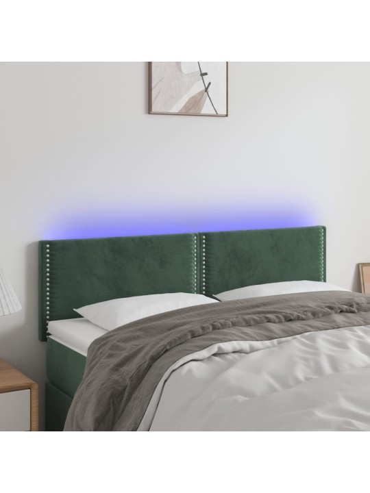 Čelo postele s LED tmavě zelené 144x5x78/88 cm samet