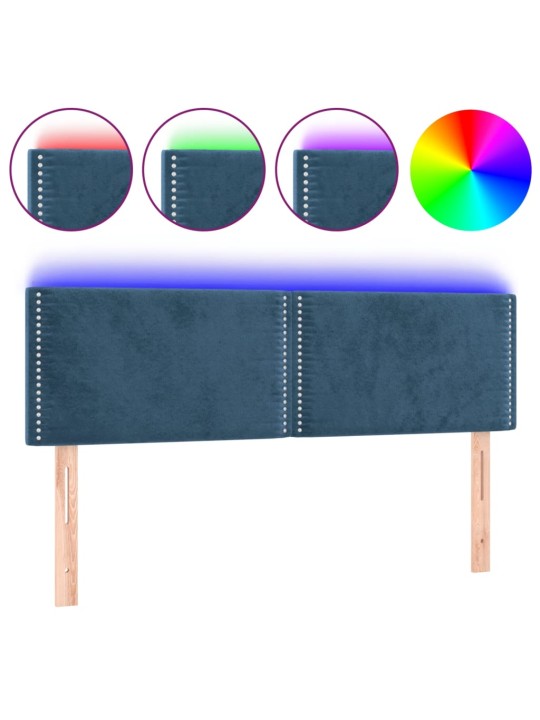 Čelo postele s LED tmavě modré 144x5x78/88 cm samet