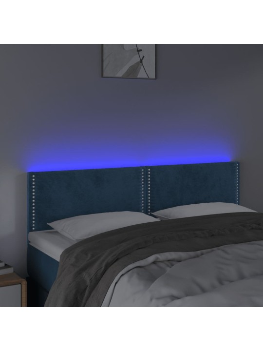 Čelo postele s LED tmavě modré 144x5x78/88 cm samet