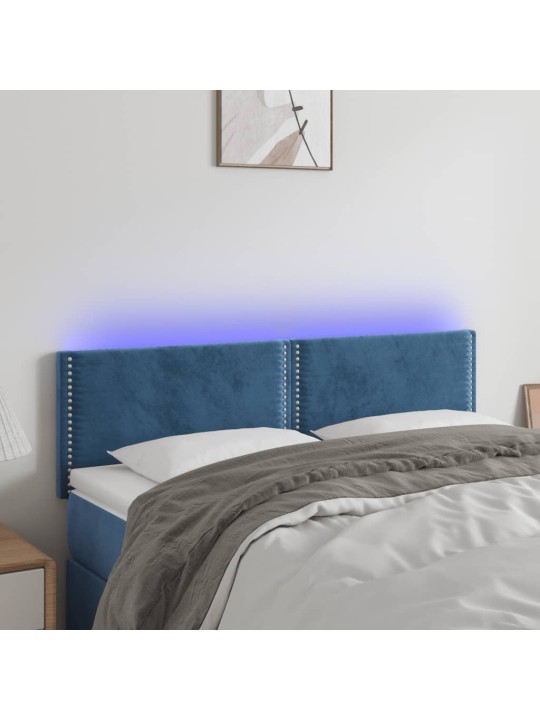 Čelo postele s LED tmavě modré 144x5x78/88 cm samet