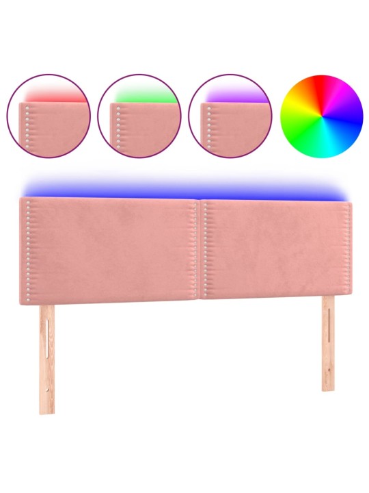 Čelo postele s LED růžové 144x5x78/88 cm samet