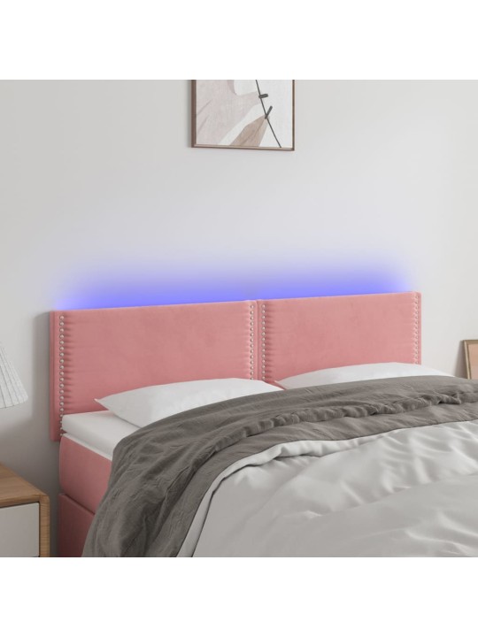Čelo postele s LED růžové 144x5x78/88 cm samet
