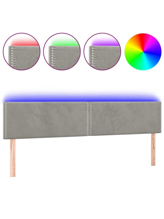 Čelo postele s LED světle šedé 160x5x78/88 cm samet