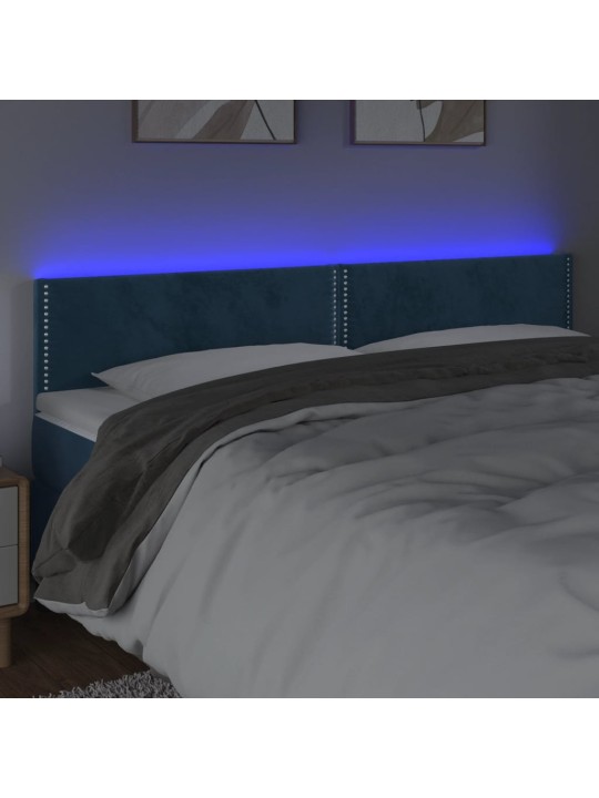 Čelo postele s LED tmavě modré 160x5x78/88 cm samet