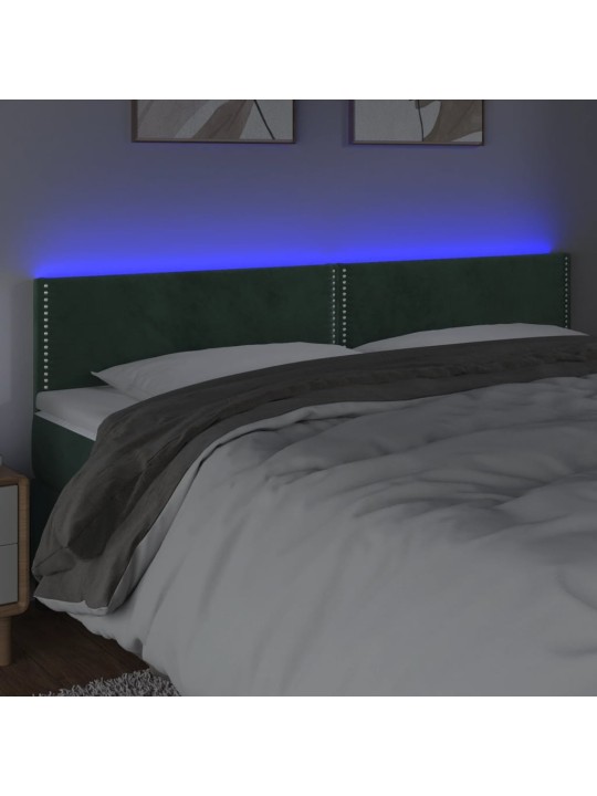 Čelo postele s LED tmavě zelené 180x5x78/88 cm samet