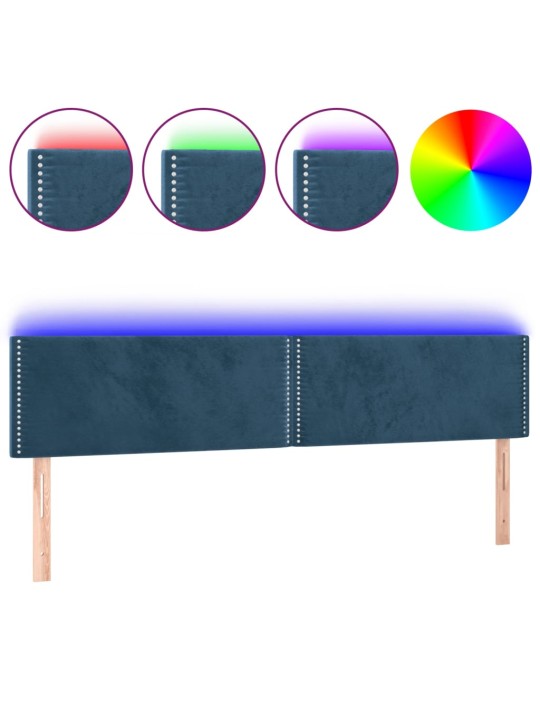 Čelo postele s LED tmavě modré 180x5x78/88 cm samet