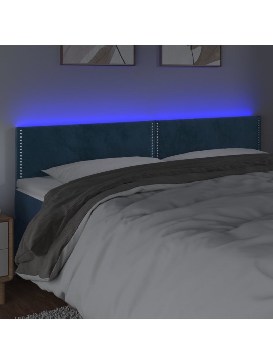 Čelo postele s LED tmavě modré 180x5x78/88 cm samet