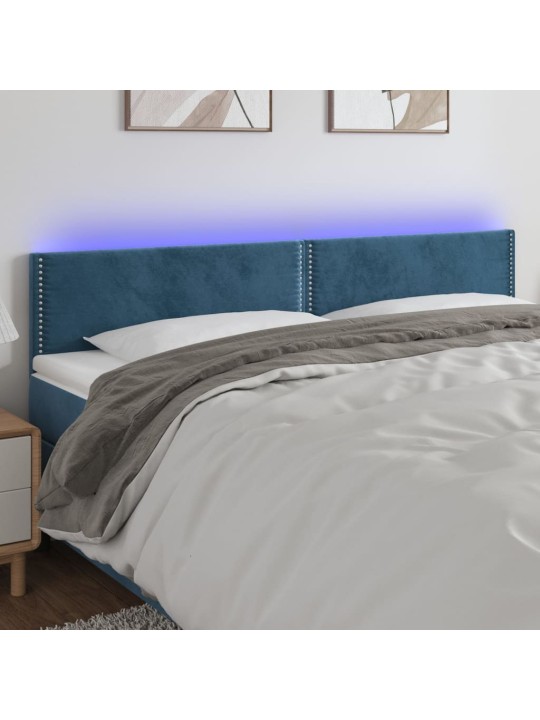 Čelo postele s LED tmavě modré 180x5x78/88 cm samet
