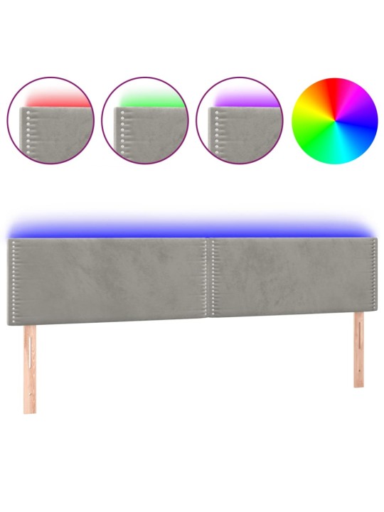 Čelo postele s LED světle šedé 200x5x78/88 cm samet